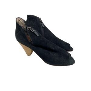 Matt Bernson Women's Size 9.5 Peep Toe Heeled Boot Bootie Black Suede Leather